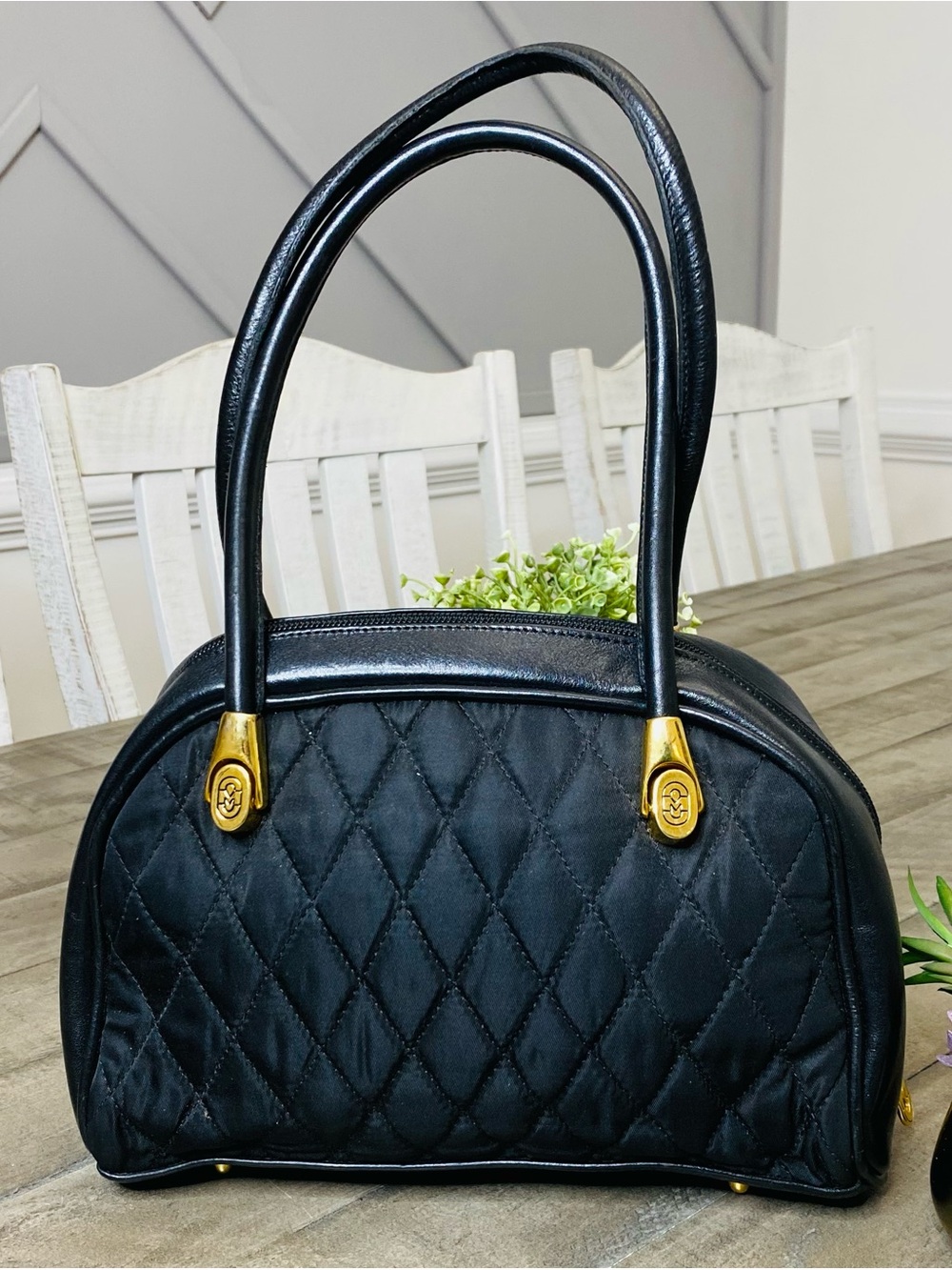 Vintage Marino Orlandi Black Quilted Dome Satchel Bag Made in Italy